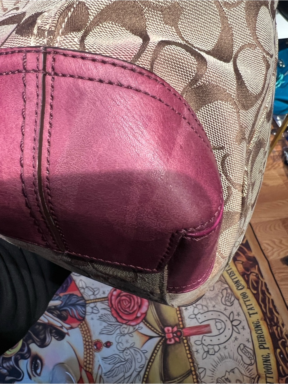 Coach Bleecker signature canvas tote bag with burgundy leather trim - Picture 9 of 10